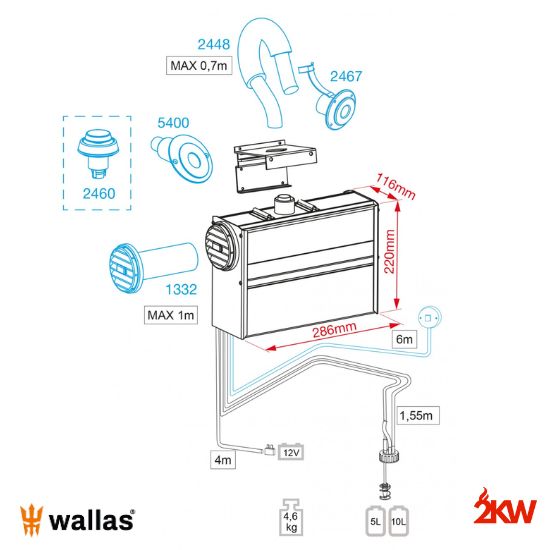 Chauffage Wallas 1300 + kit de montage