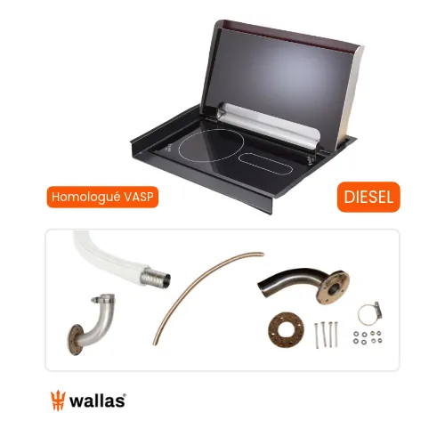 Wallas 1200 FF : Plaque de cuisson / chauffage encastré diesel 2 200 W sans gaz - Kit complet d'installation