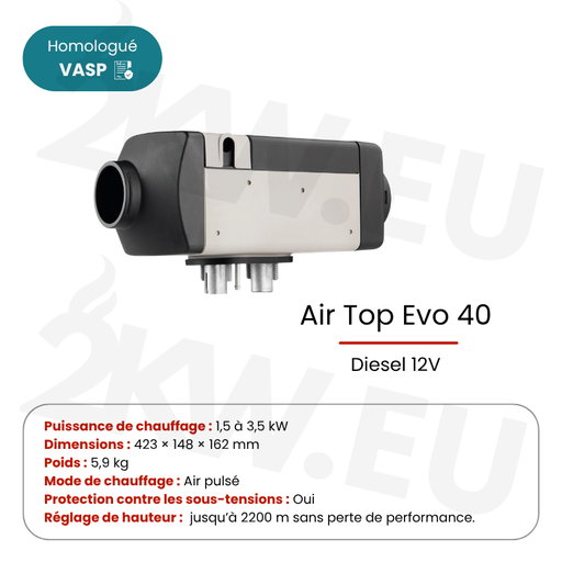 Chauffage Webasto Air Top Evo 40 Diesel 12V – 3,5 kW | Kit personnalisable